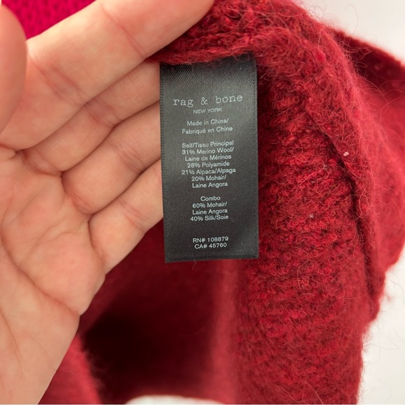 Rag & Bone Holland Funnel Neck Sweater in Burgundy Stripe Wool and Alpaca Size S - Picture 8 of 12